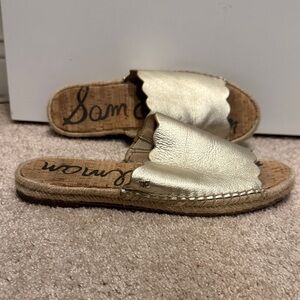Sam Edelman Metallic Gold Scalloped Slide Sandals